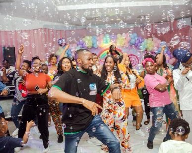 Guests dancing at a birthday party